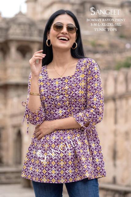 Sangeet bombay rayon print short top kurtis online wholesaler
